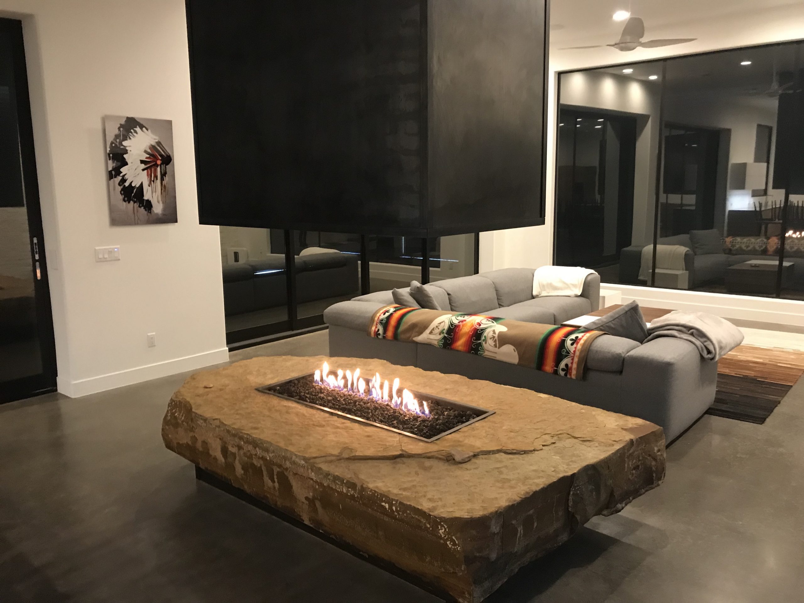 Custom Indoor open fireplace slab