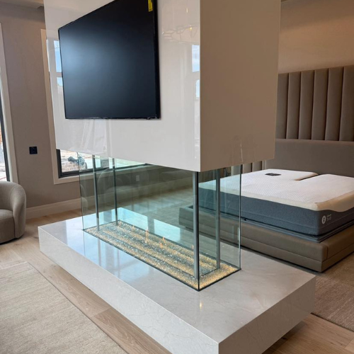 4-sided DaVinci custom glass fireplace 